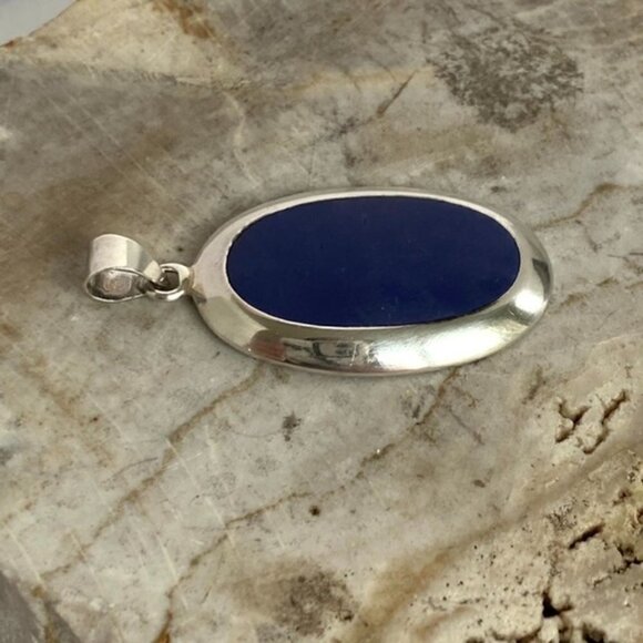 Sterling Silver 925 1.91" Oval Faux Lapis Pendant 9g Thai SX Sally C. Treasures - Picture 2 of 16